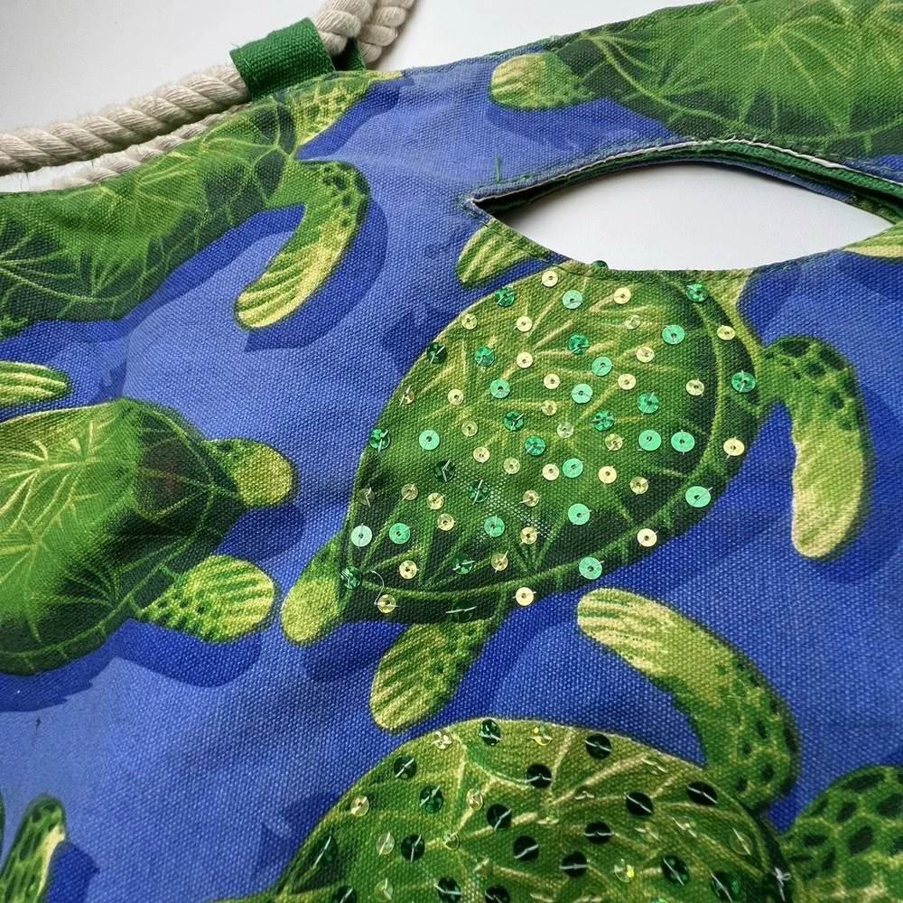 Karwan Sun N Sand Cotton Canvas Tote Bag Tropical Turtles Beach